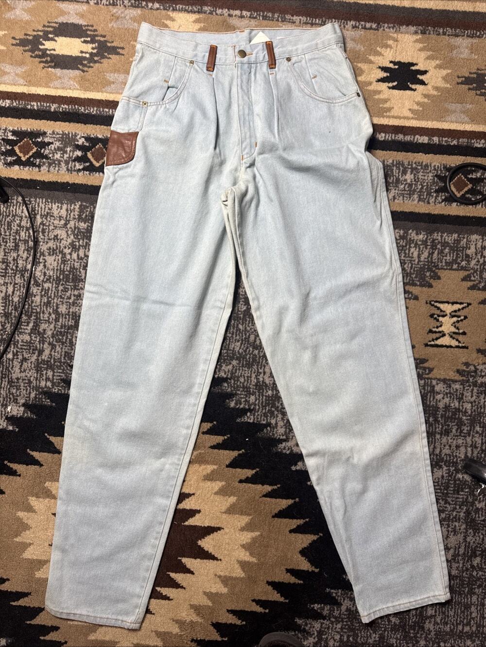 Rare VTG 70s West German High Waist Utility Jeans-Leather Trim-European Workwear